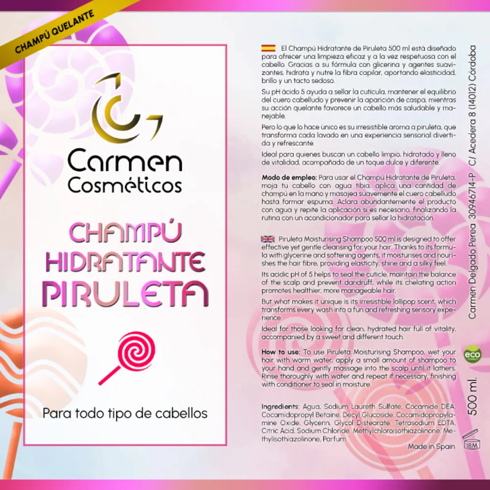 Carmen Cosméticos Champú Hidratante de Piruleta 500ml - 1